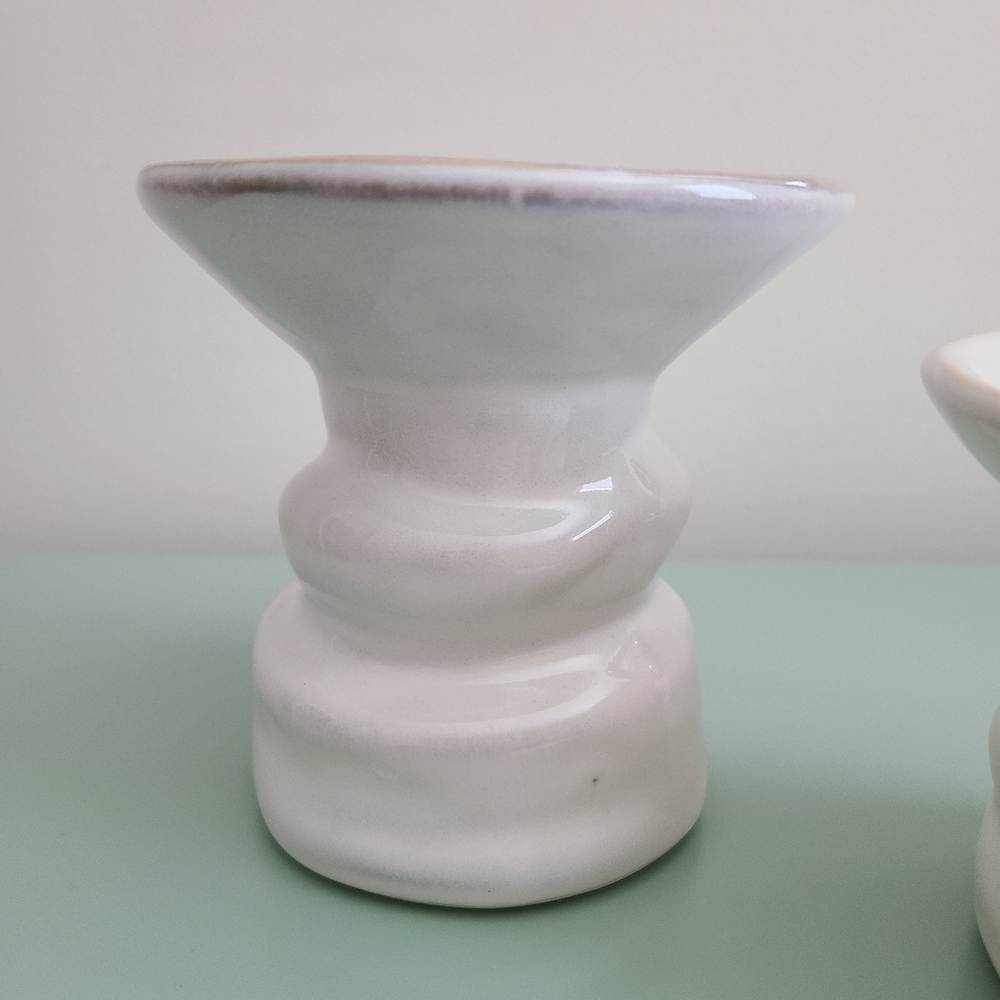 White Ceramic Pillar And Taper Candle Holders - Set Of 2 - Picture 3 of 8